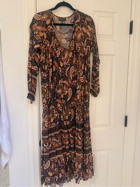 Dress Forum Paisley Maxi Dress in Rust, Navy & Cream